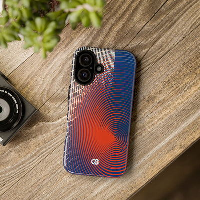 Blue Tough Phone Case for iPhone - Orange Orbit Grid
