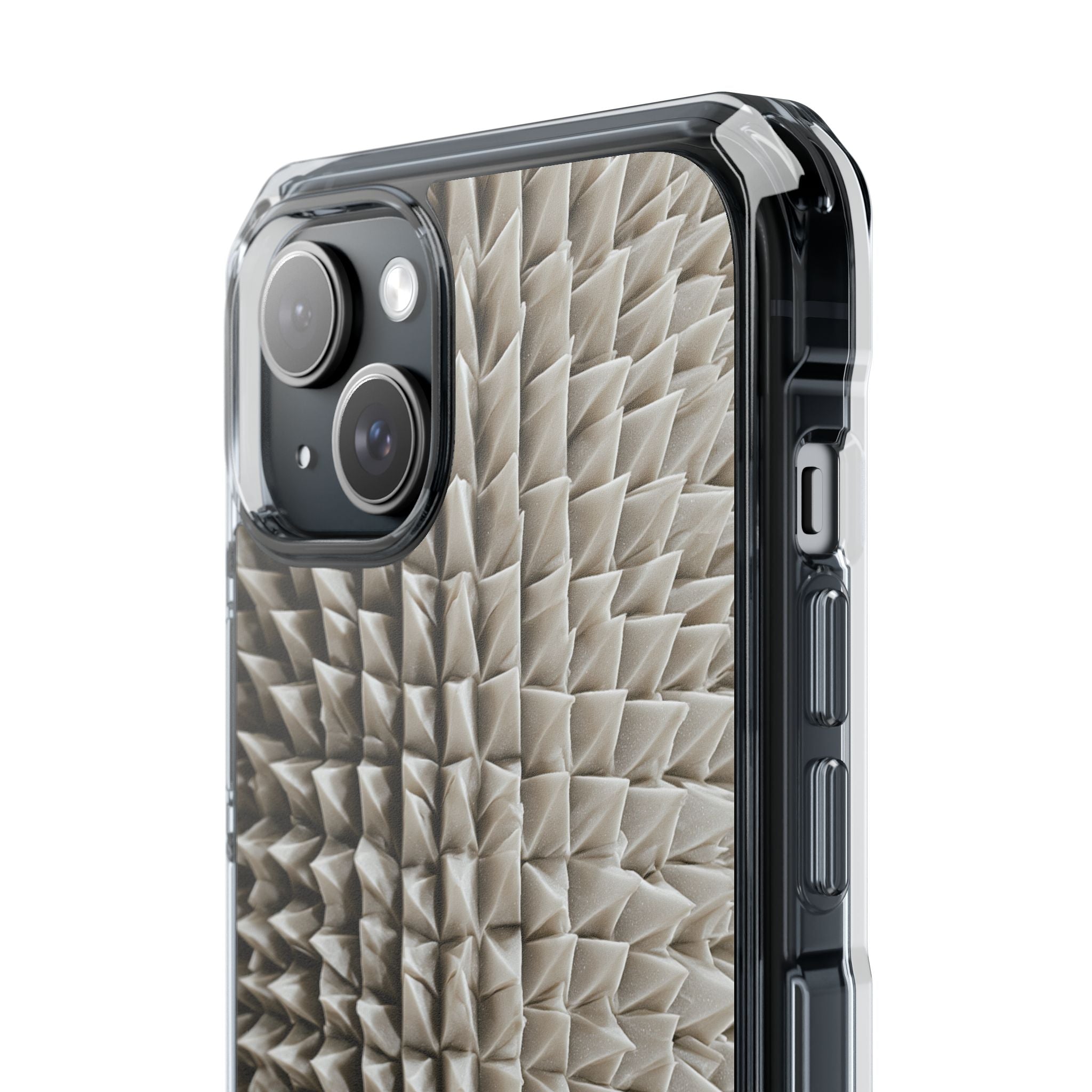Beige Impact MagSafe Phone Case for iPhone - Bone Spiked Grid