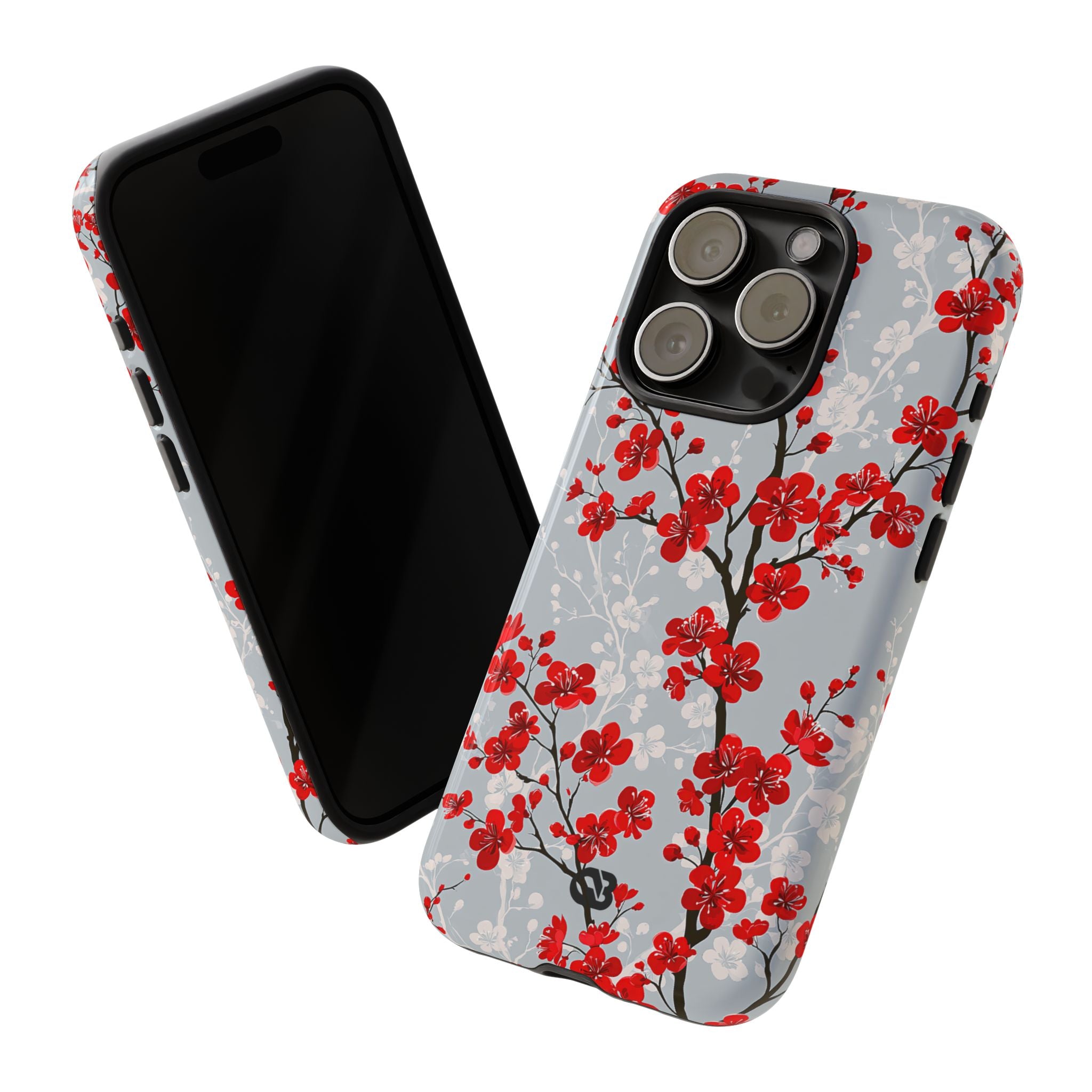 Grey Tough Phone Case for iPhone - Crimson Sakura Slate
