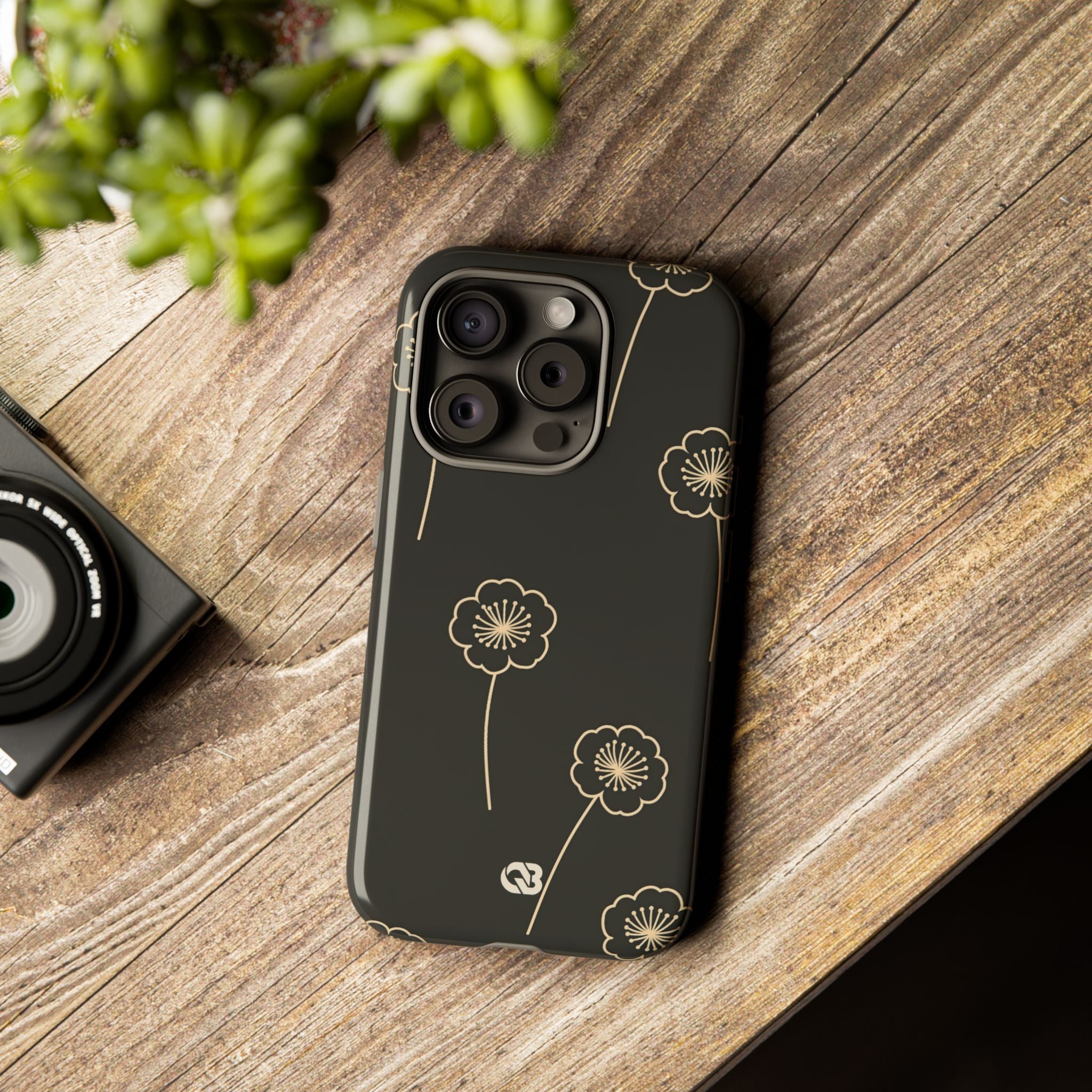 Black Tough Phone Case for iPhone - Obsidian Sand Petals