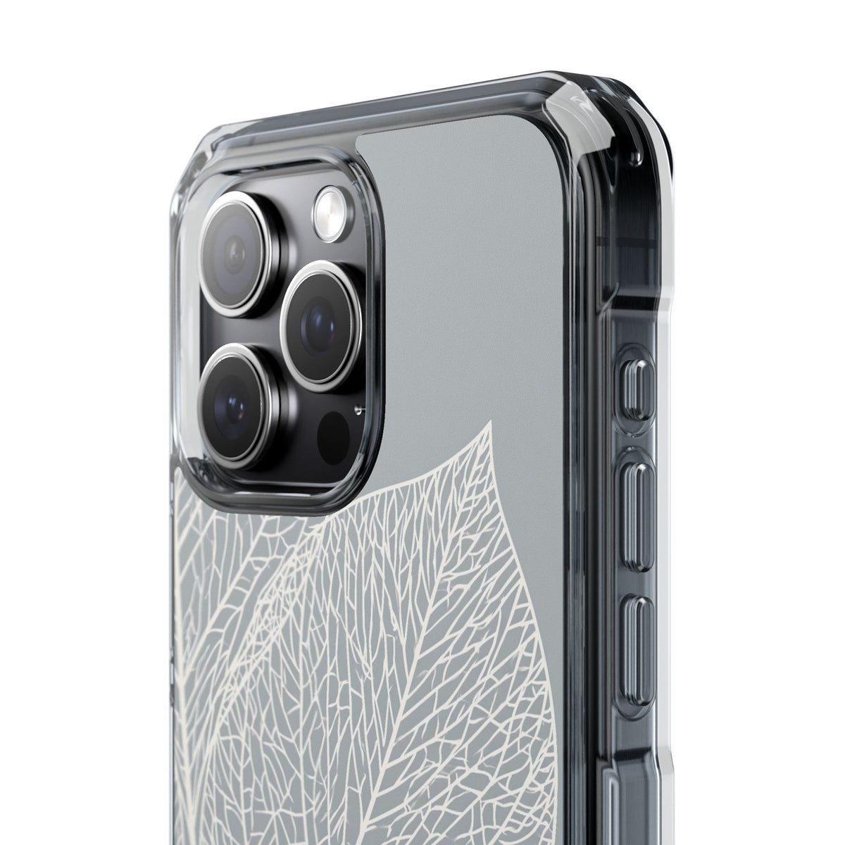 Minimal Leaf Skeleton · Clear Impact Magnetic Phone Case for iPhone ·  Grey