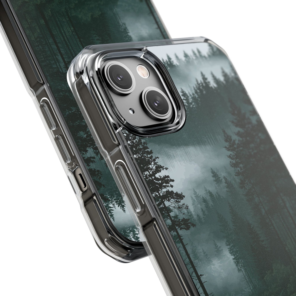 Misty Pine Reflections · Clear Impact Magnetic Phone Case for iPhone ·  Green