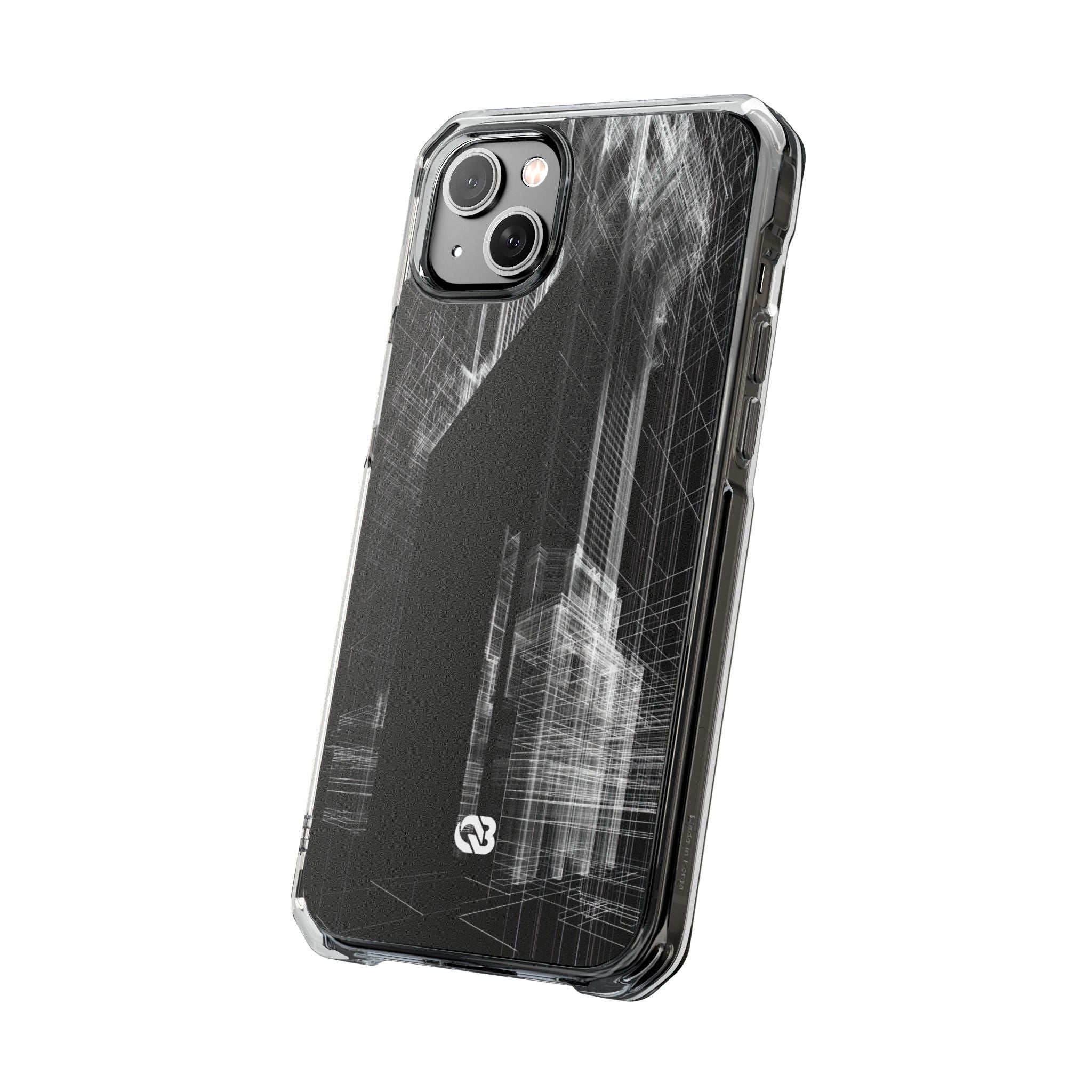 Black Impact MagSafe Phone Case for iPhone - Ghost Urban Wireframe
