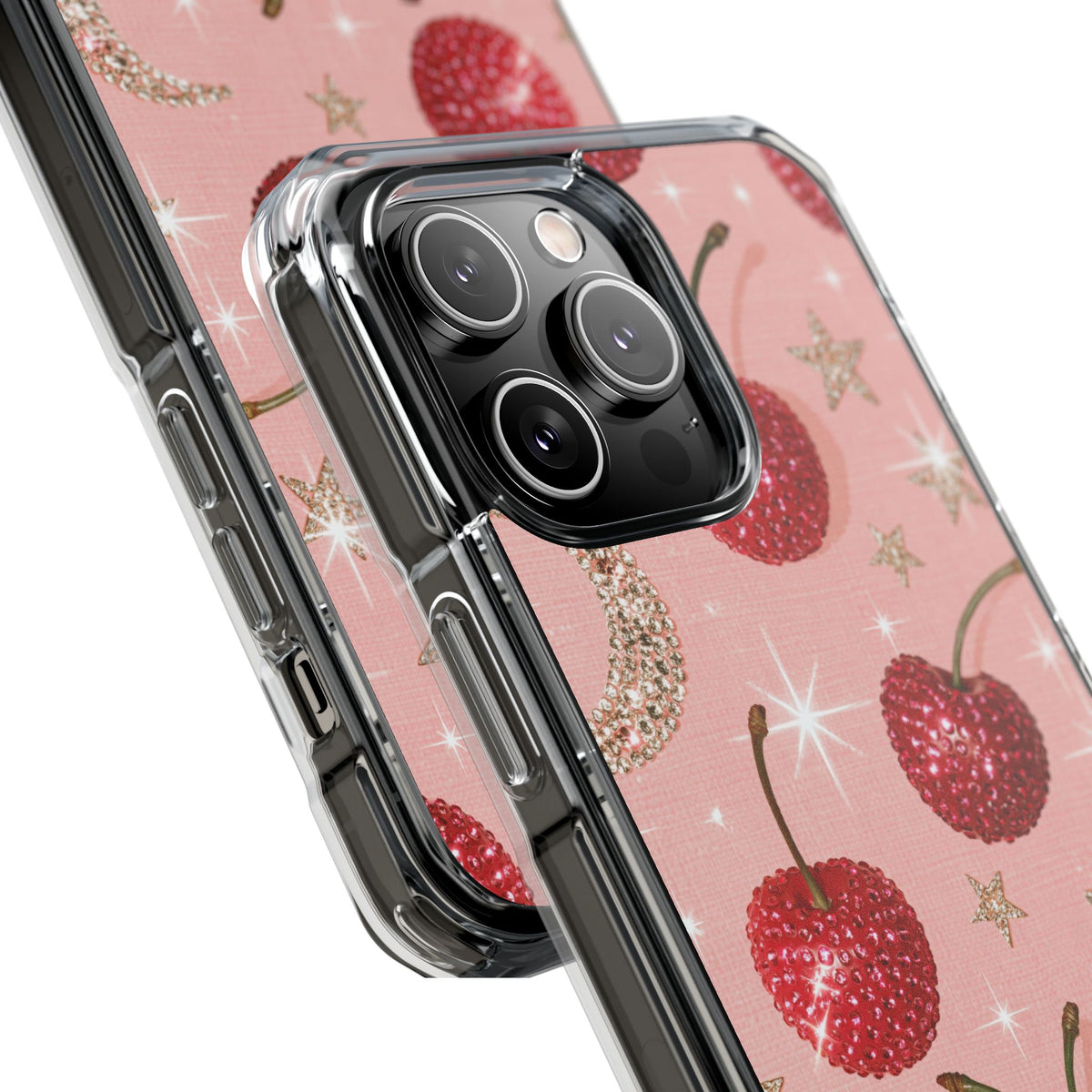 Bedazzled Ruby Cherries · Clear Impact Magnetic Phone Case for iPhone · Pink