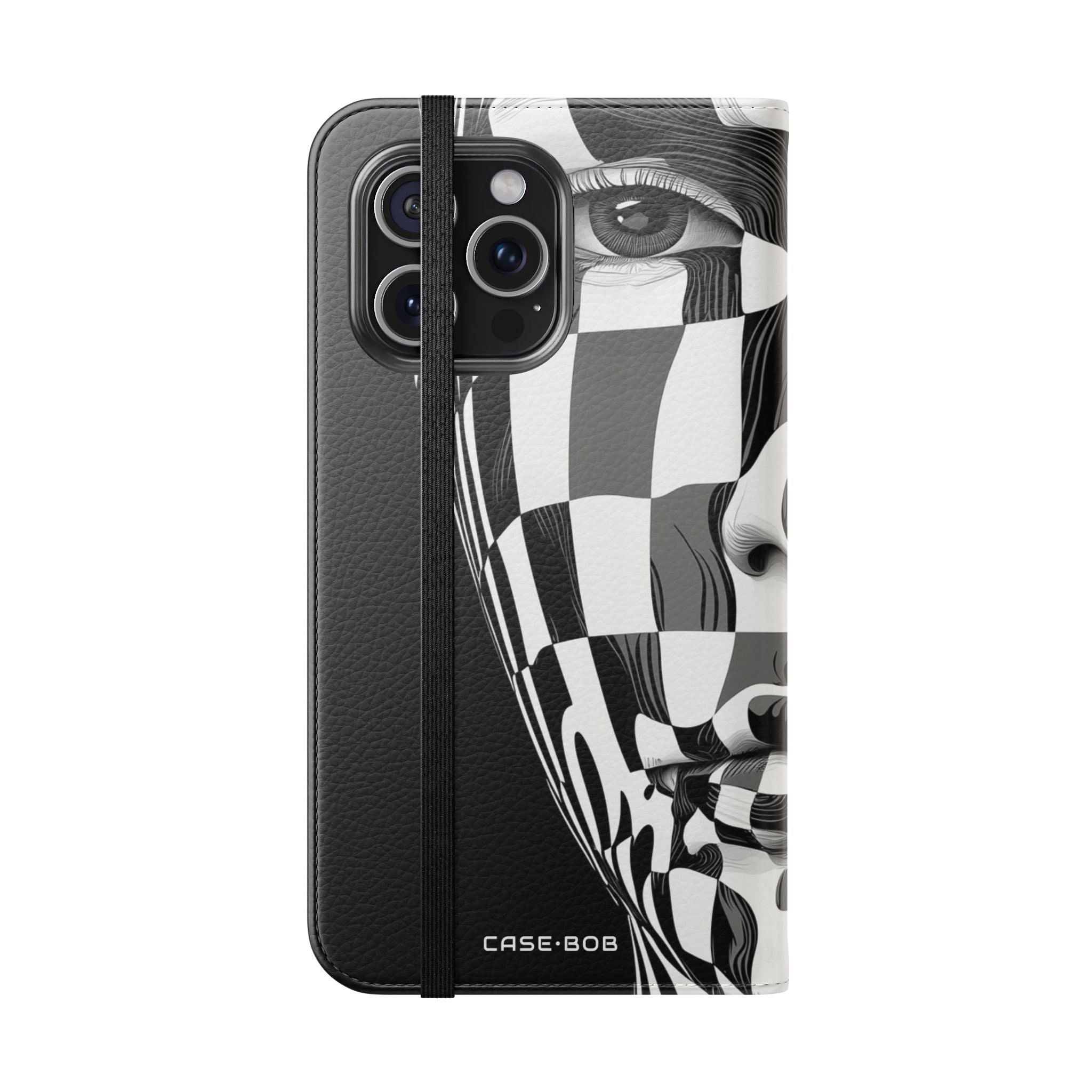 Mirrored Checkerboard Face - iPhone 15 Pro Max Case - Wallet