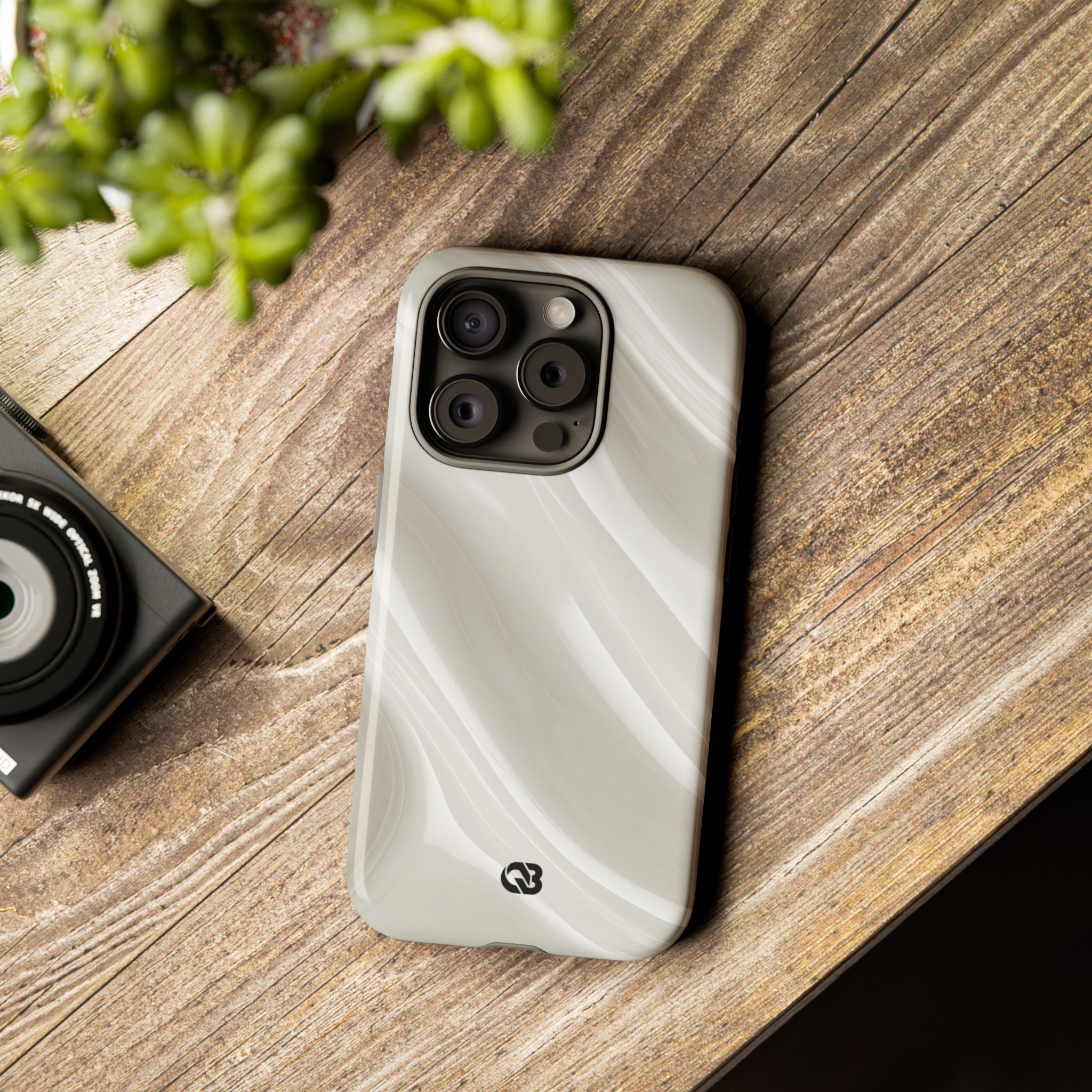 White Tough Phone Case for iPhone - Polished Ivory Wave
