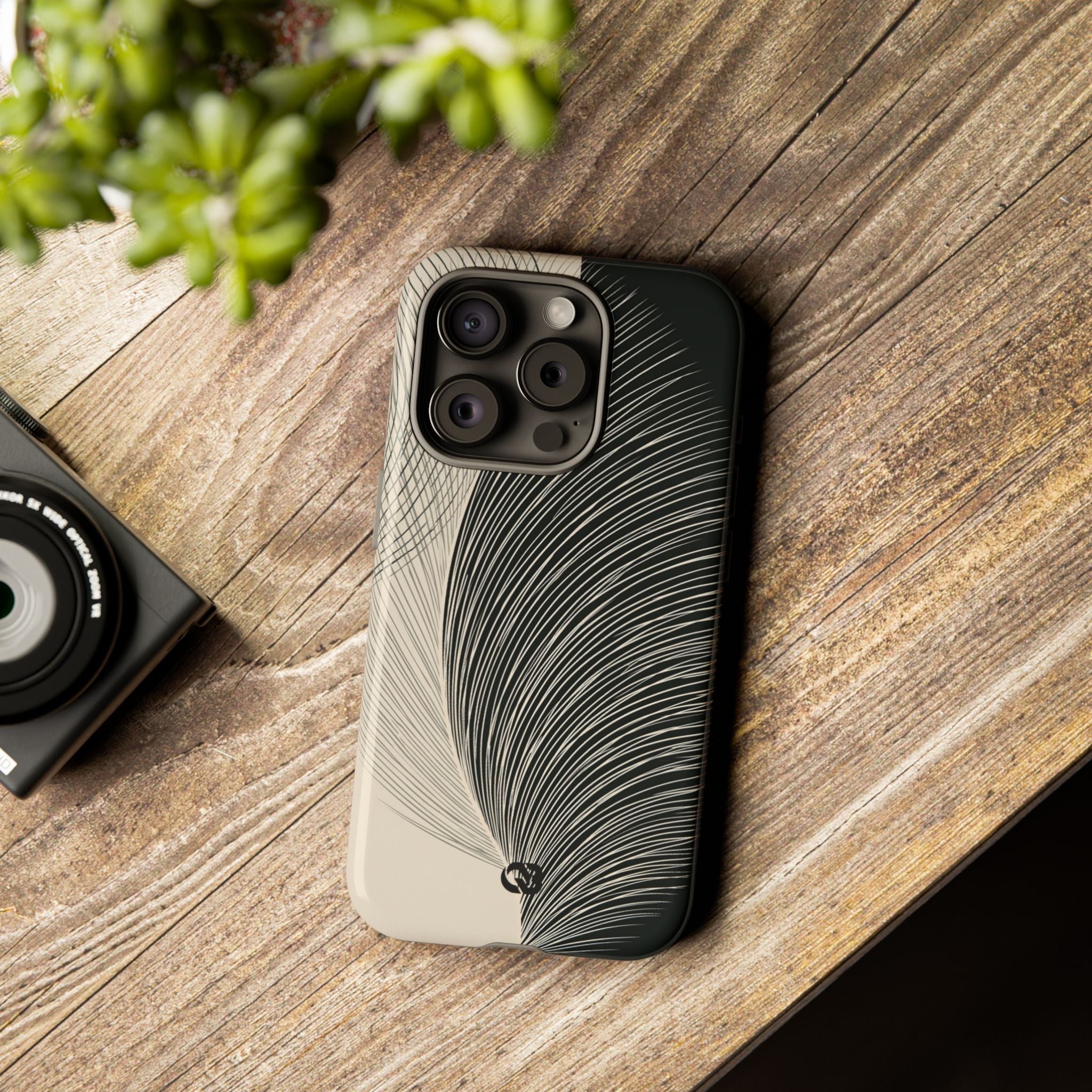 Beige Tough Phone Case for iPhone - Obsidian Cream Plume
