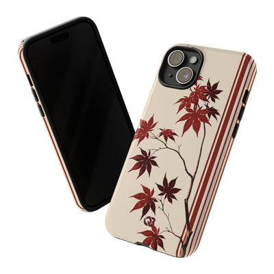 Red Tough Phone Case for iPhone - Crimson Momiji Stripe