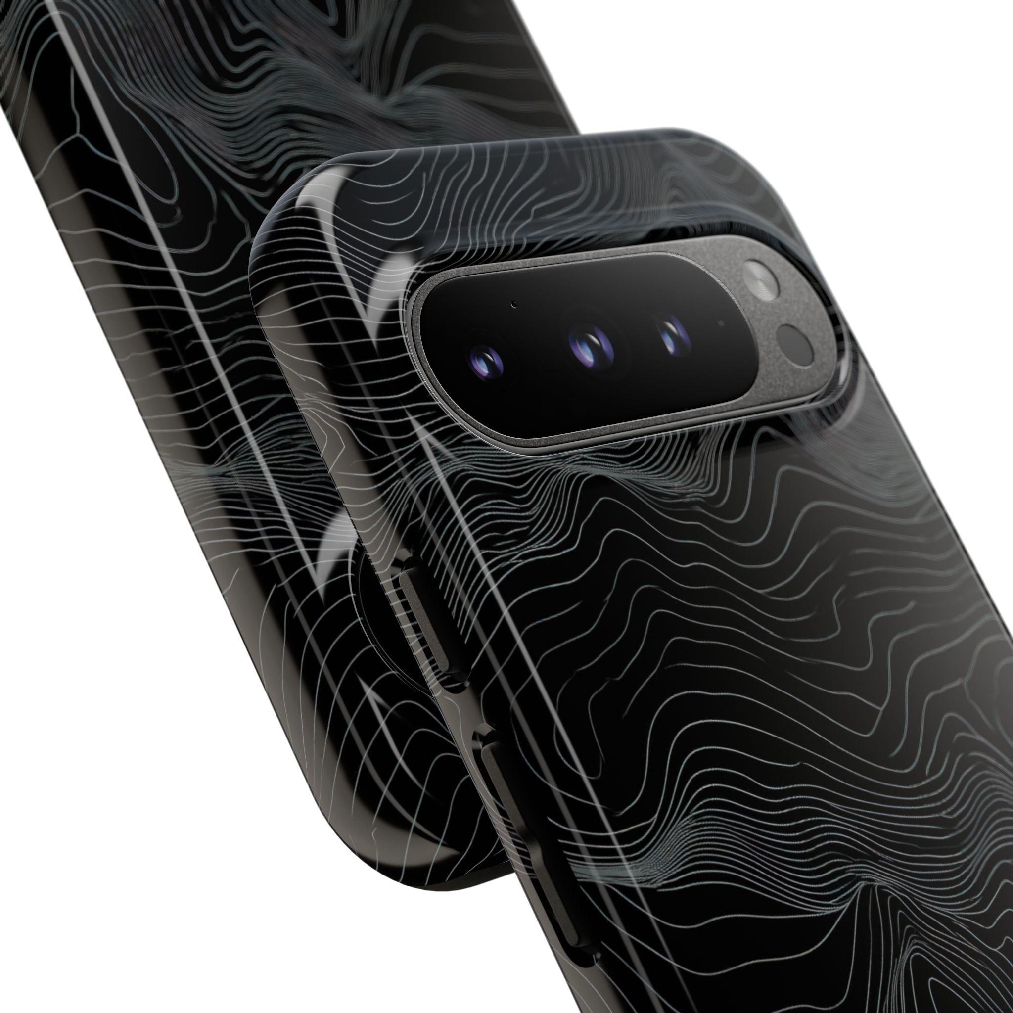 Black Tough Phone Case for Google Pixel - Obsidian Topo Wireframe