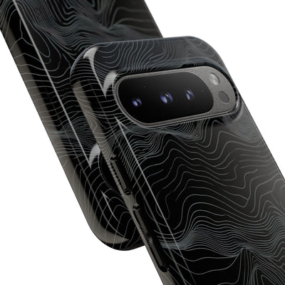 Black Tough Phone Case for Google Pixel - Obsidian Topo Wireframe
