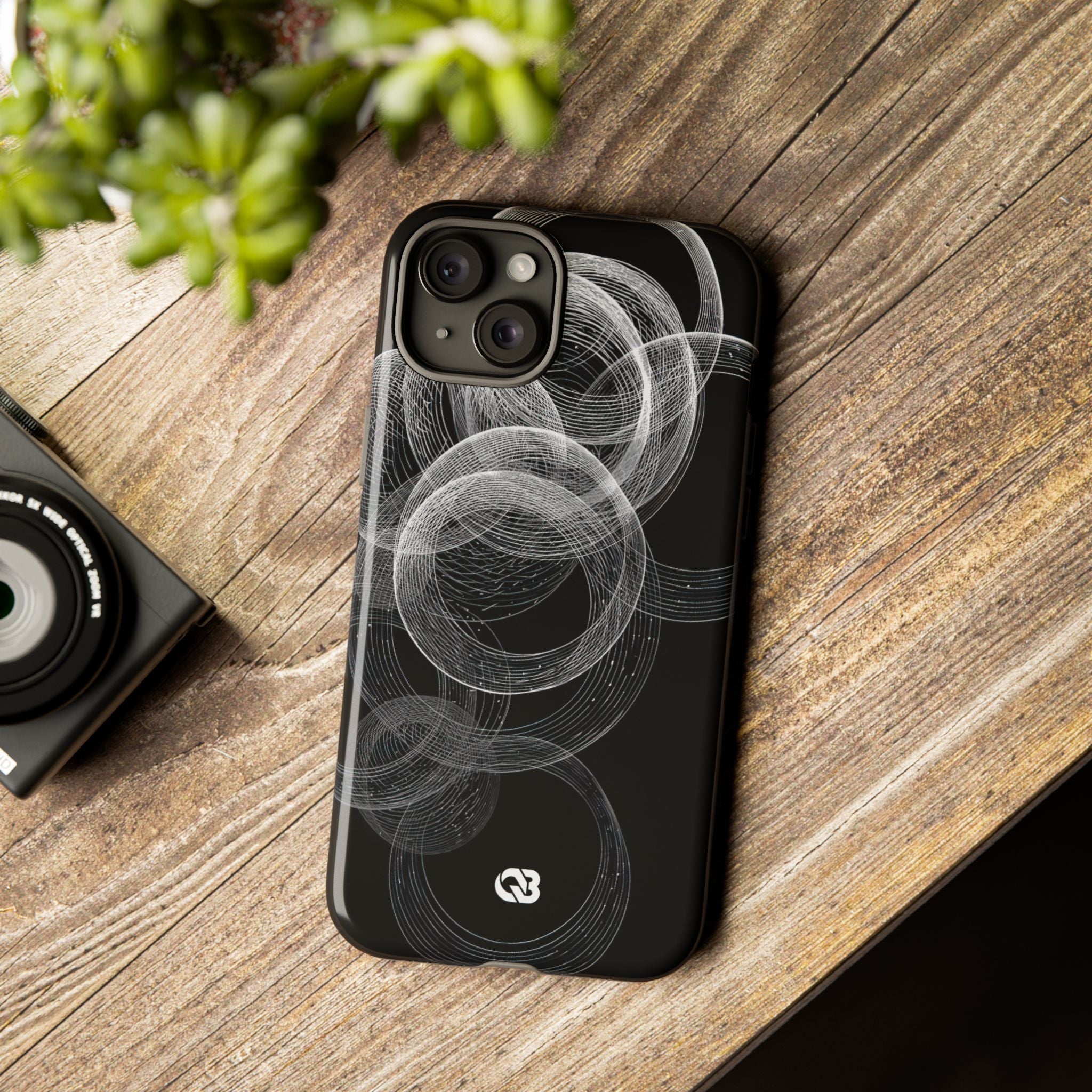 Black Tough Phone Case for iPhone - Kinetic Wireframe Orbit