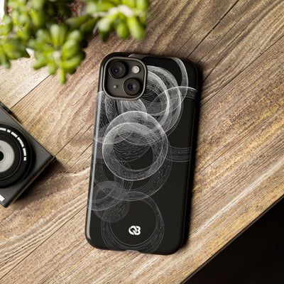 Black Tough Phone Case for iPhone - Kinetic Wireframe Orbit