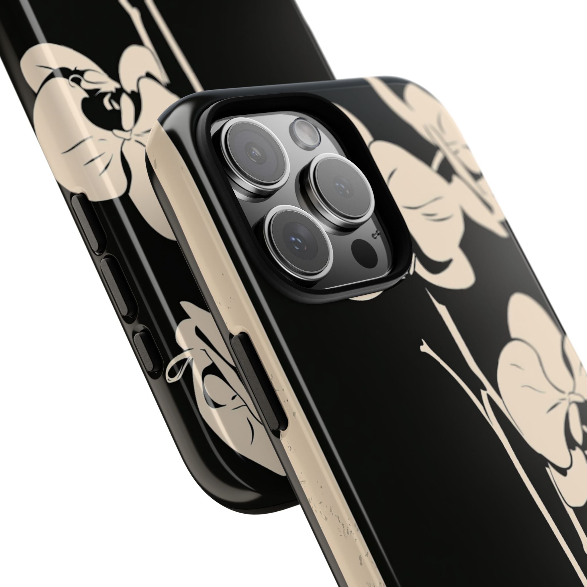 Black Tough Phone Case for iPhone - Obsidian Bone Orchid