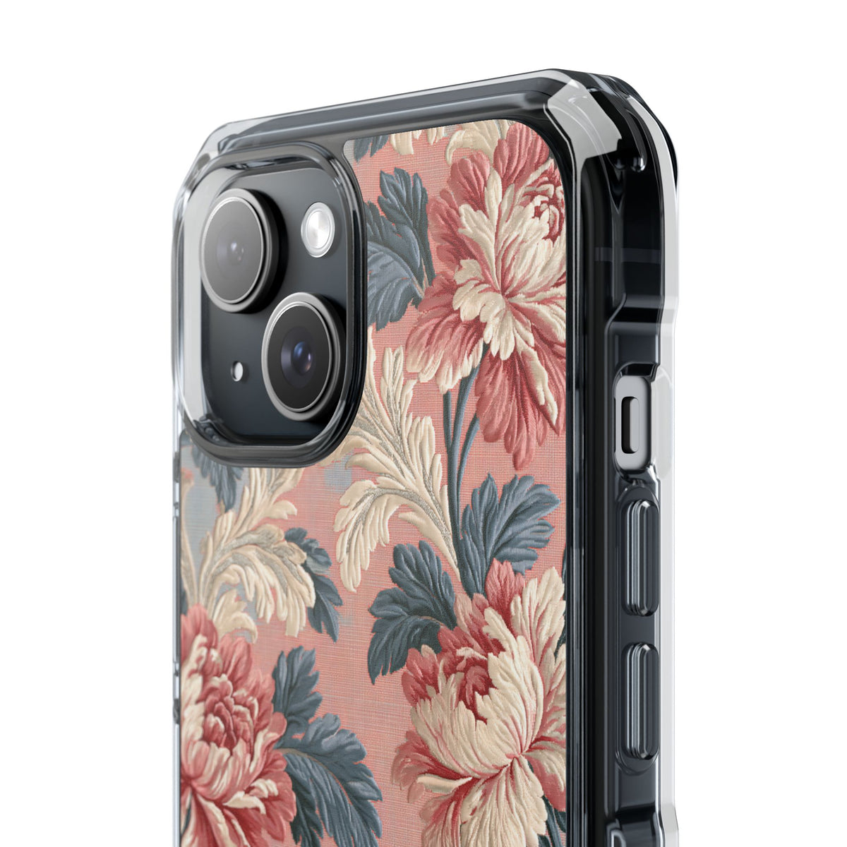 Blush Peony Jacquard · Clear Impact Magnetic Phone Case for iPhone ·  Pink