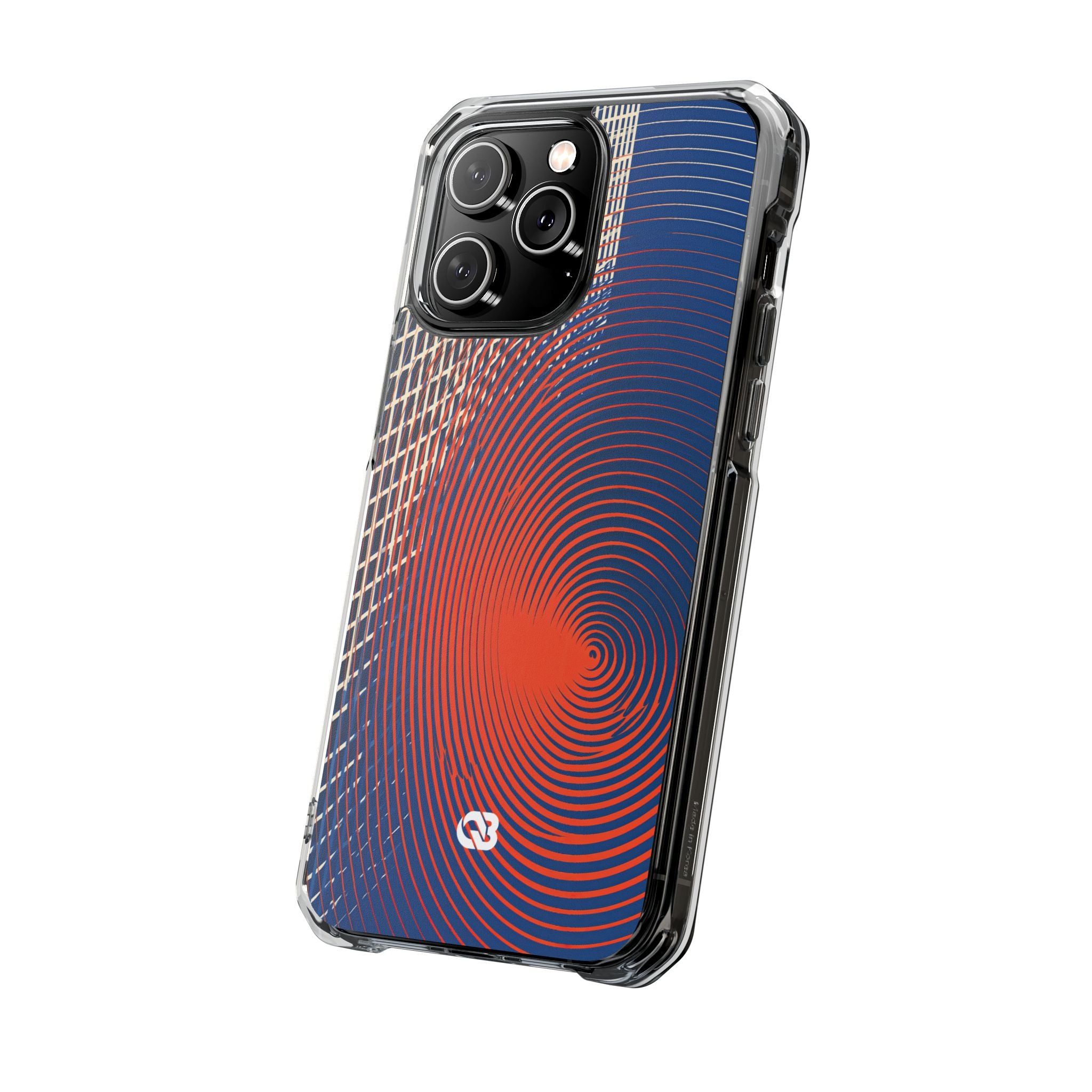 Blue Impact MagSafe Phone Case for iPhone - Orange Orbit Grid