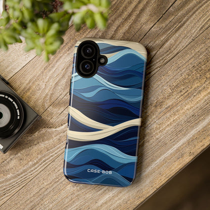 Navy Wave Layers iPhone 16 Plus Case - Tough