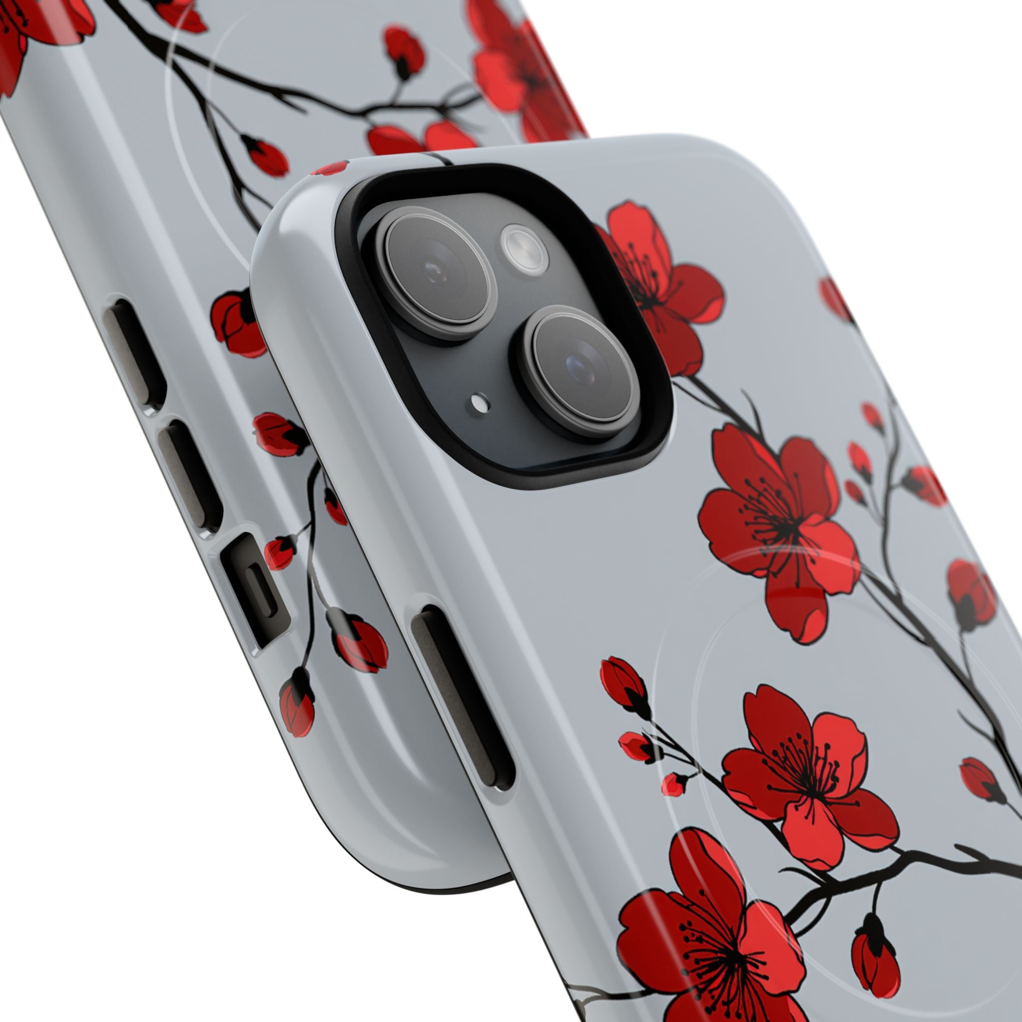 Grey Tough 2.0 Magsafe Phone Case for iPhone - Crimson Blossom Onyx