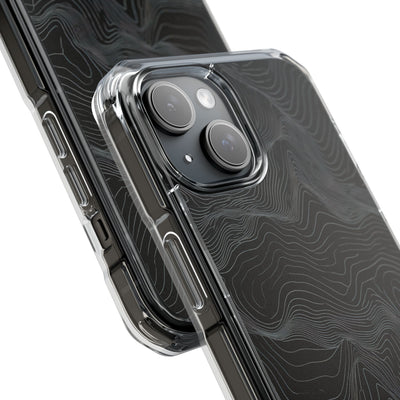 Black Impact MagSafe Phone Case for iPhone - Obsidian Topo Wireframe
