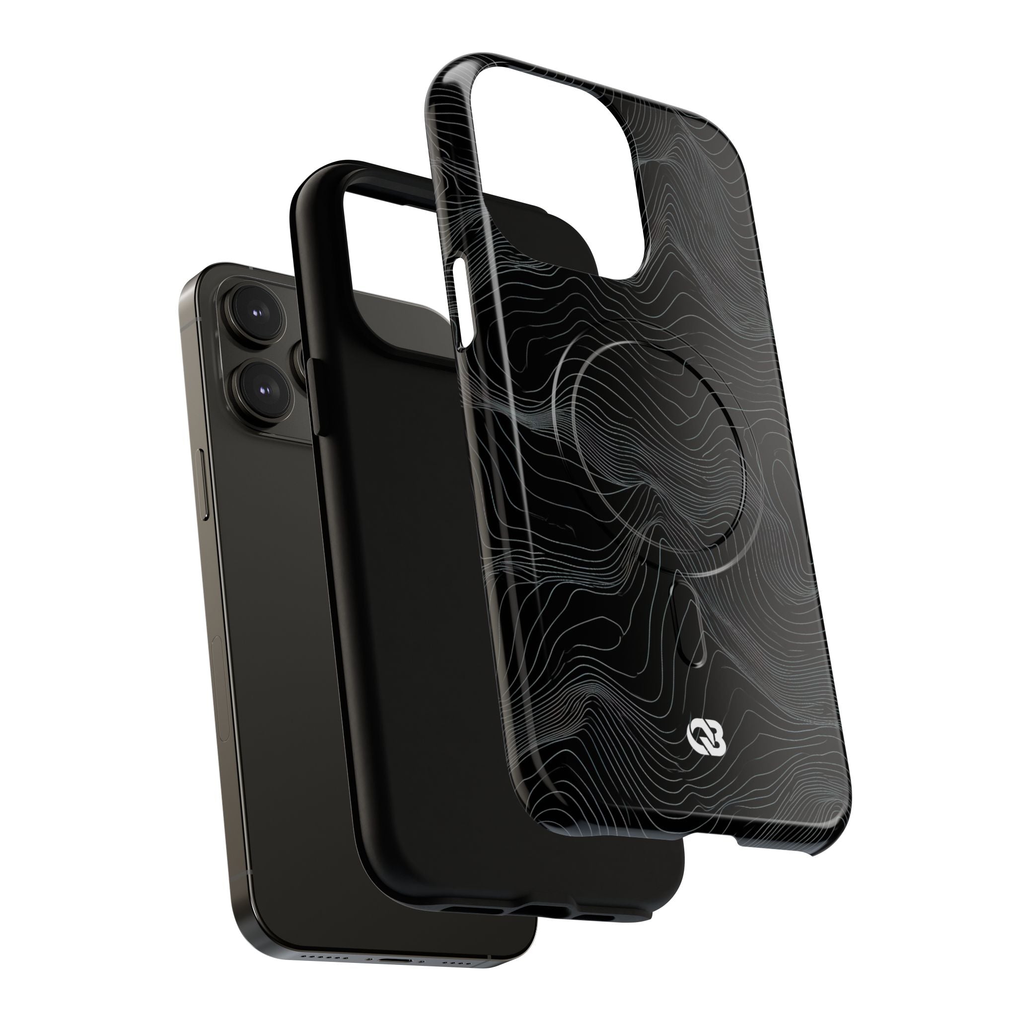 Black Tough 2.0 Magsafe Phone Case for iPhone - Obsidian Topo Wireframe