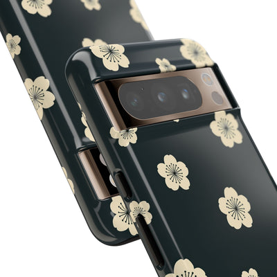 Teal Tough Phone Case for Google Pixel - Obsidian Cream Petals