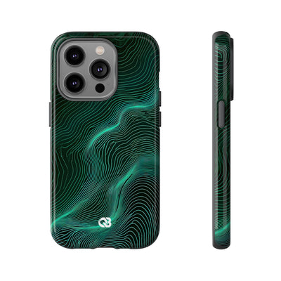Teal Tough Phone Case for iPhone - Neon Jade Contour