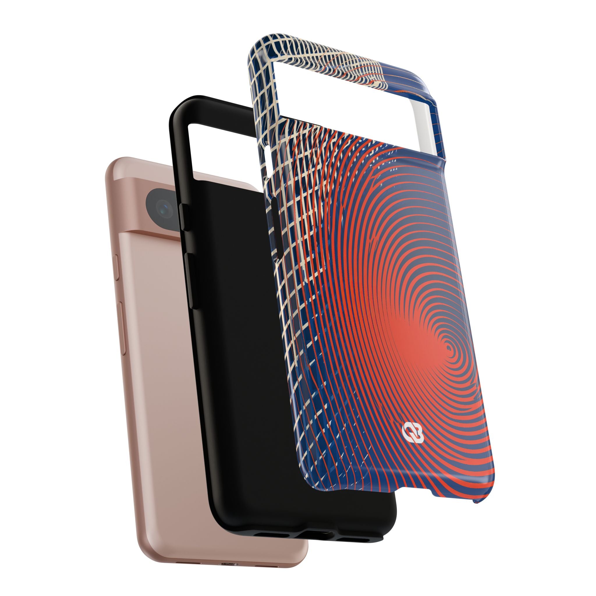 Blue Tough Phone Case for Google Pixel - Orange Orbit Grid