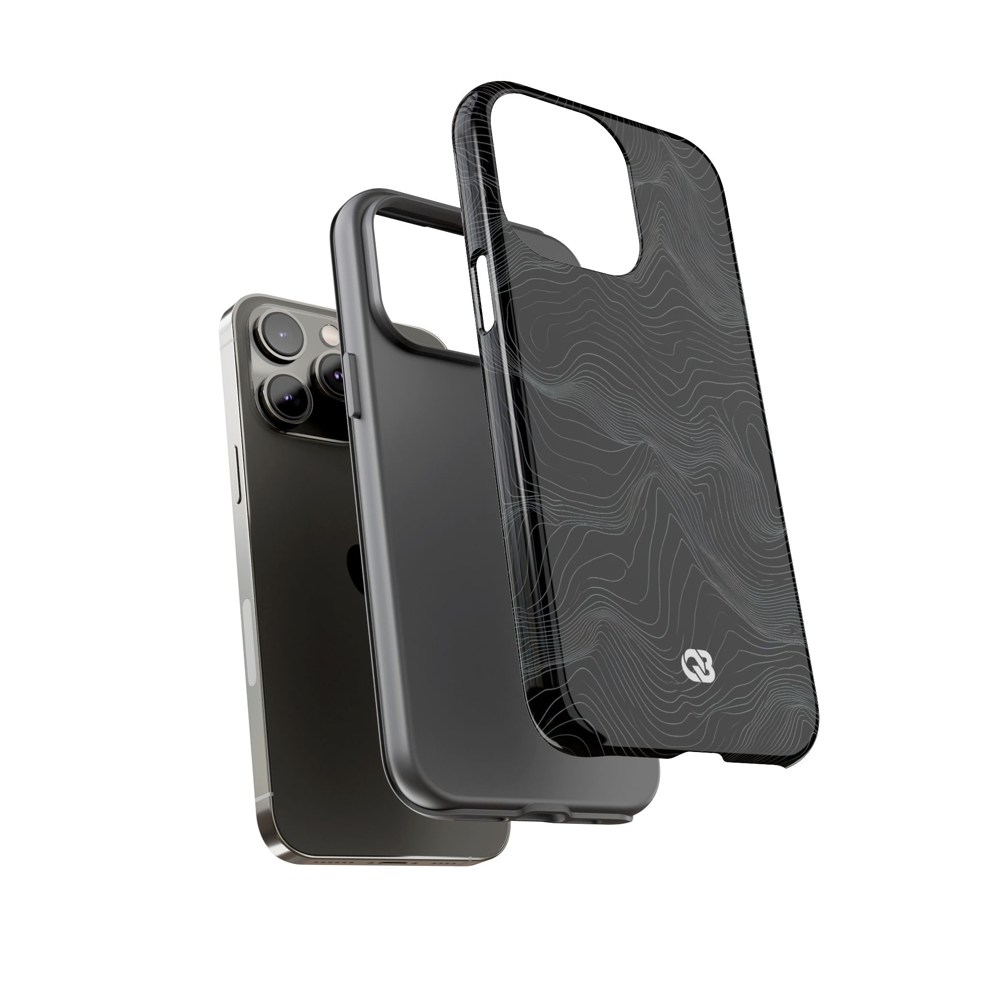 Black Tough Phone Case for iPhone - Obsidian Topo Wireframe