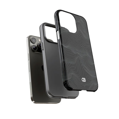 Black Tough Phone Case for iPhone - Obsidian Topo Wireframe