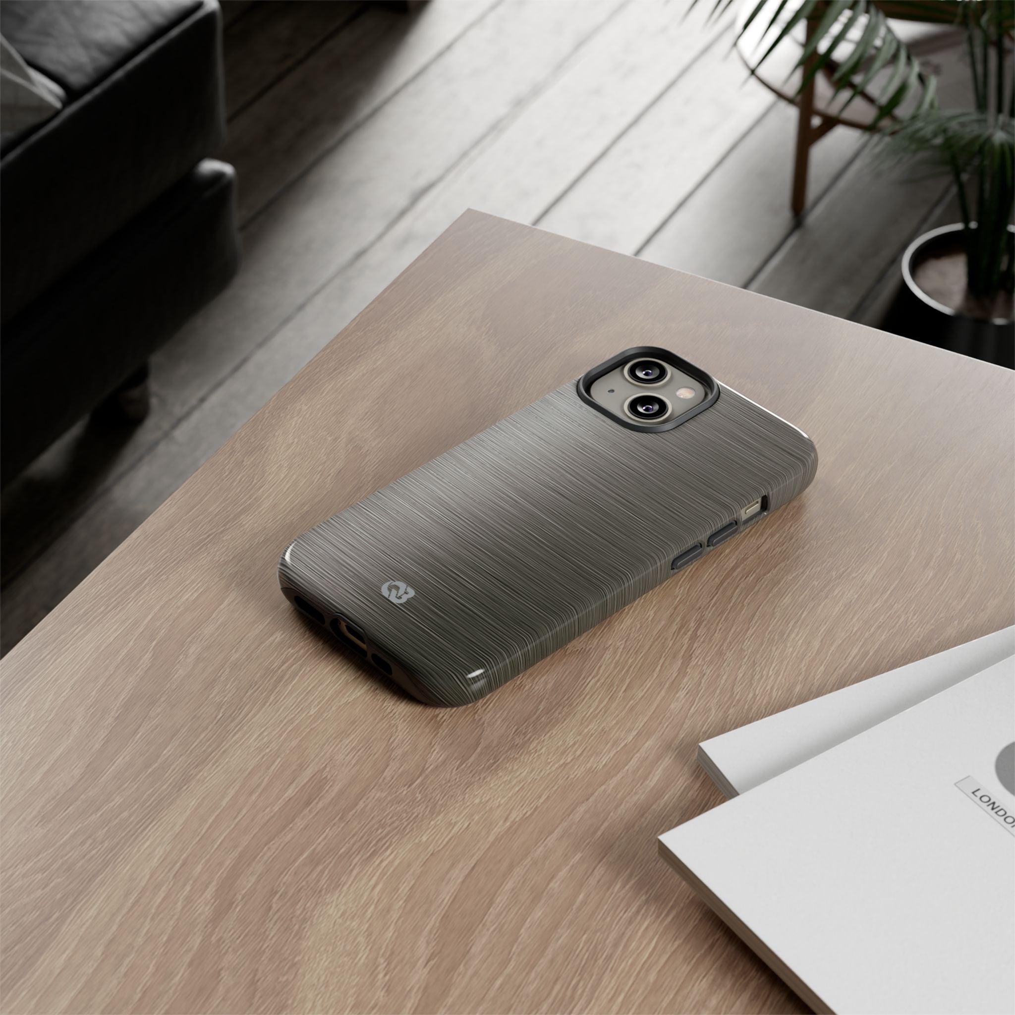 Grey Tough Phone Case for iPhone - Brushed Industrial Steel