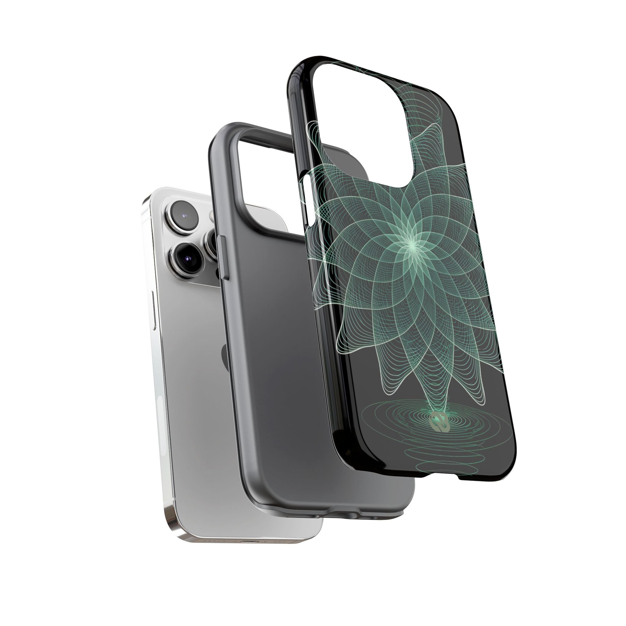 Green Tough Phone Case for iPhone - Cyan Signal Bloom