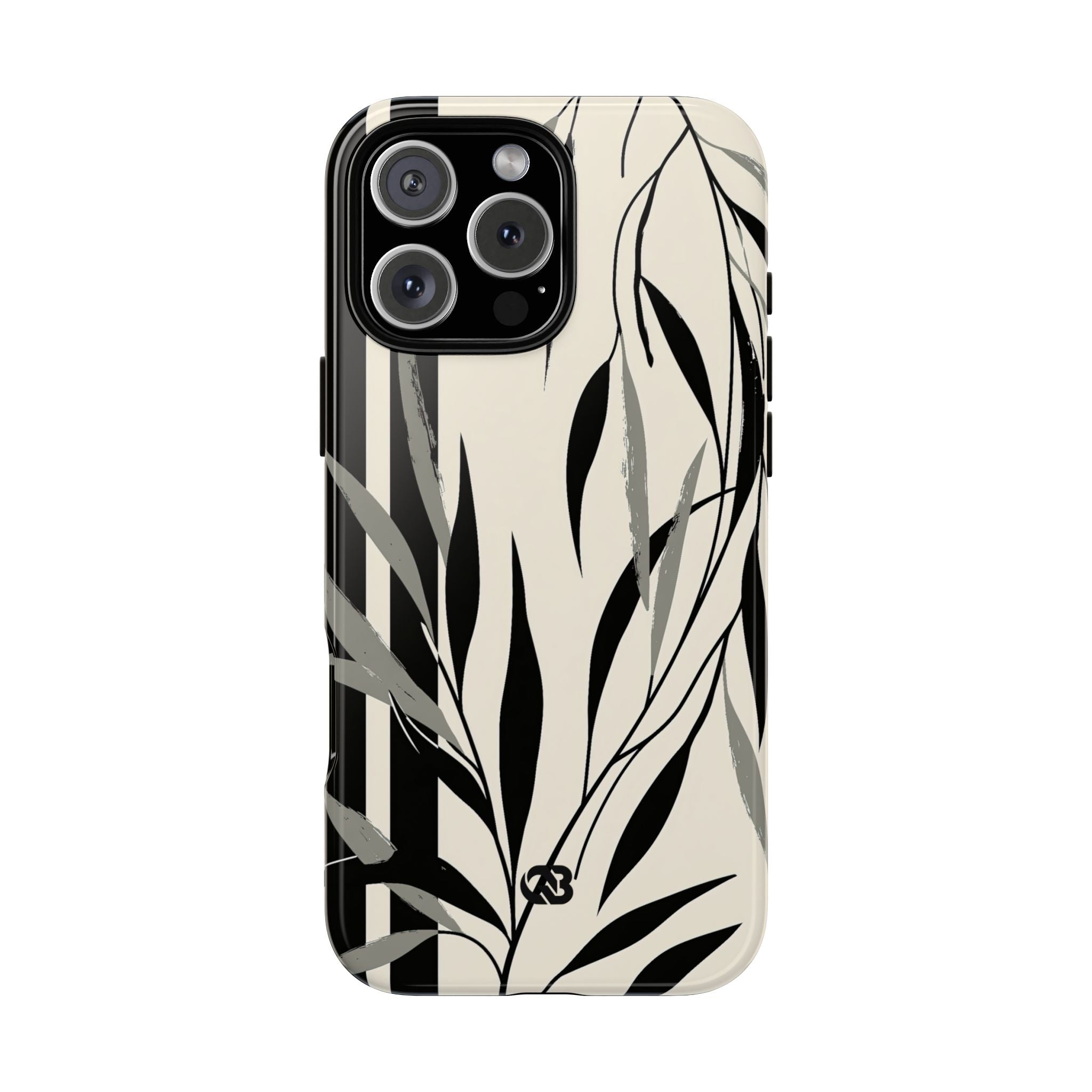 Beige Tough Phone Case for iPhone - Soot Leaf Sketch