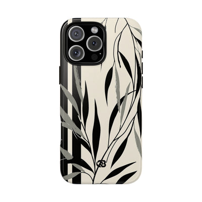 Beige Tough Phone Case for iPhone - Soot Leaf Sketch