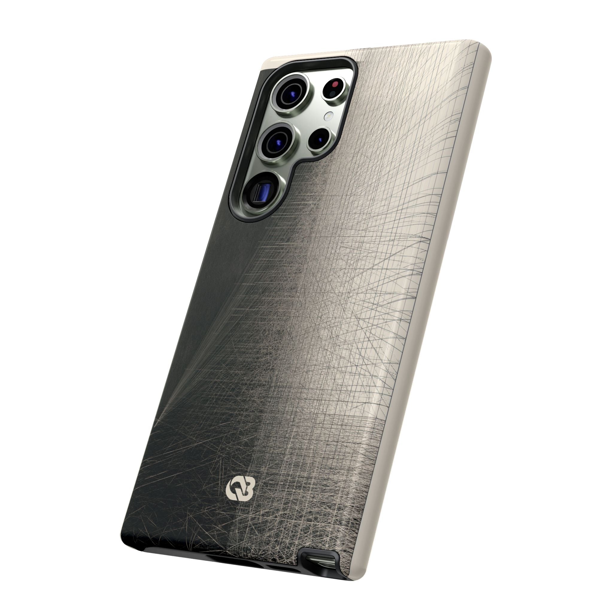 Beige Tough Phone Case for Samsung - Brutalist Graphite Grid