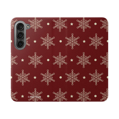 Cream Snowflakes Crimson - Samsung S23 Case - Wallet