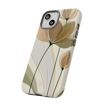 Beige Tough Phone Case for iPhone - Muted Ochre Petals