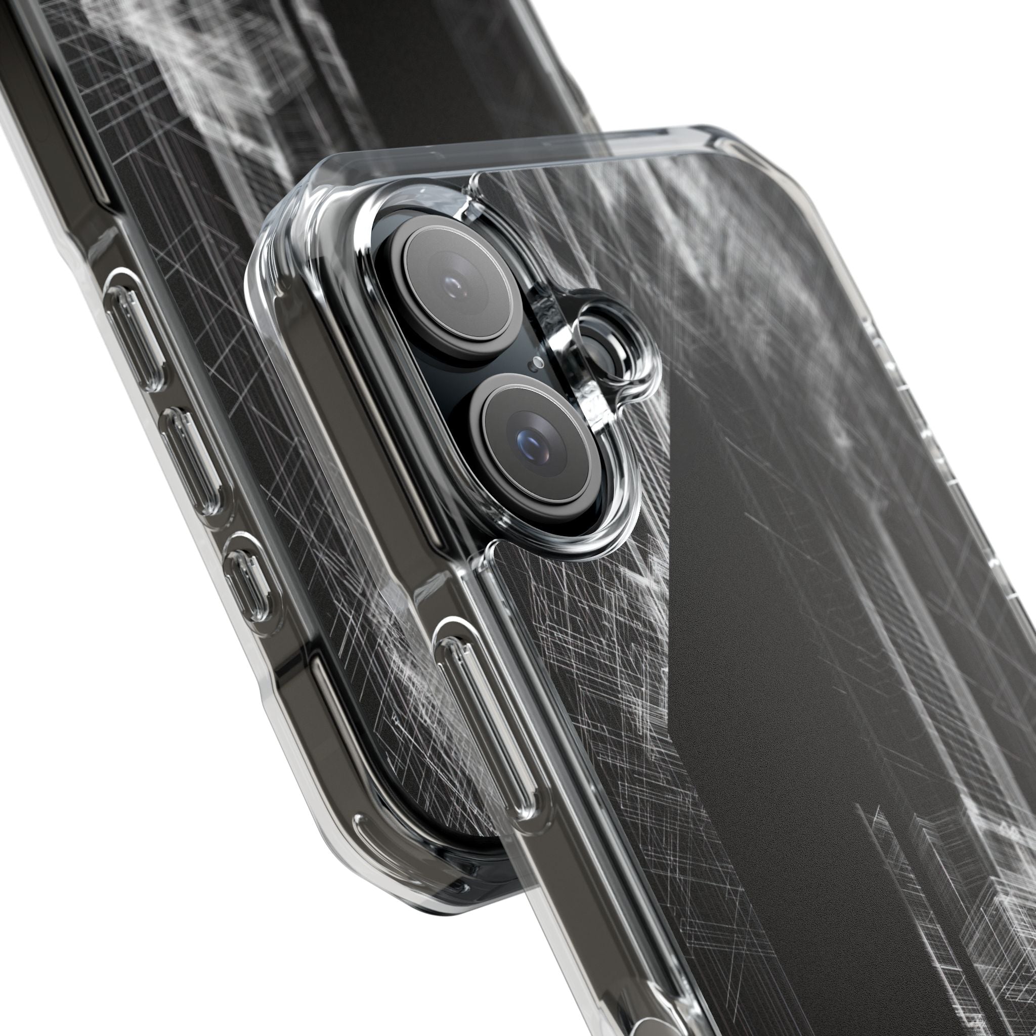 Black Impact MagSafe Phone Case for iPhone - Ghost Urban Wireframe
