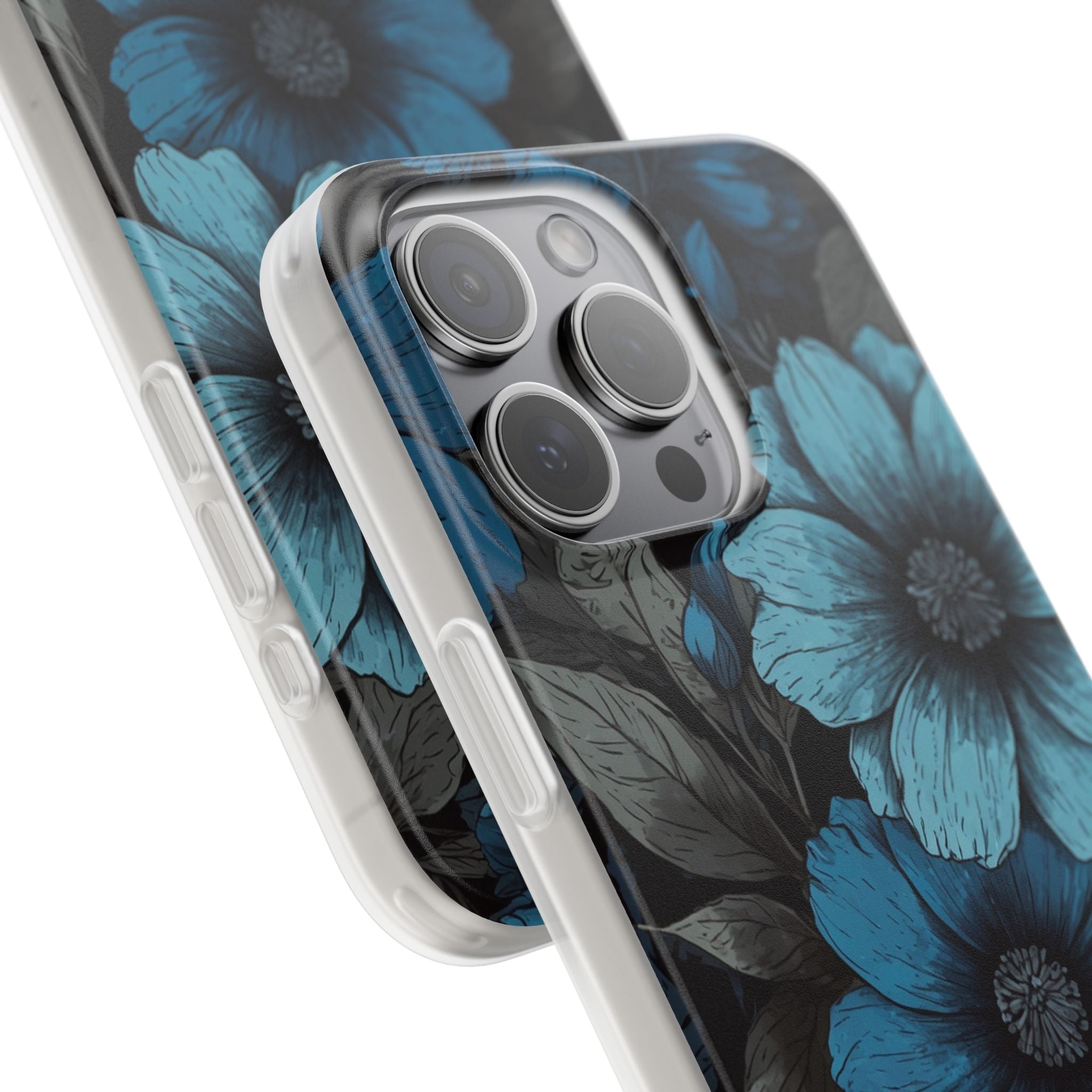 Obsidian Blue Petals · Soft Phone Case for iPhone