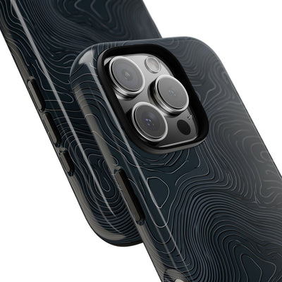 Black Tough Phone Case for iPhone - Obsidian Ridge Topo