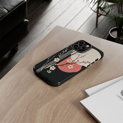 Black Tough Phone Case for iPhone - Kyoto Midnight Blossom