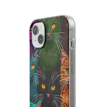 Teal Cat Grid iPhone 14 Plus Case - Soft