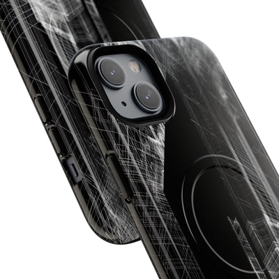 Black Tough 2.0 Magsafe Phone Case for iPhone - Ghost Urban Wireframe