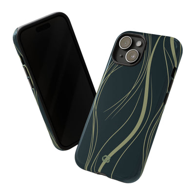 Green Tough Phone Case for iPhone - Obsidian Sage Flow