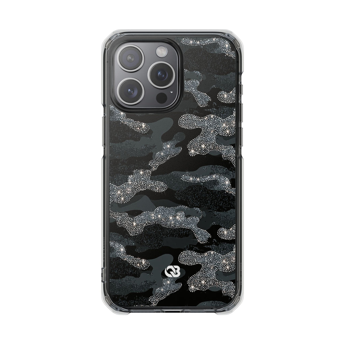Glitter Shadow Camo · Clear Impact Magnetic Phone Case for iPhone · Black