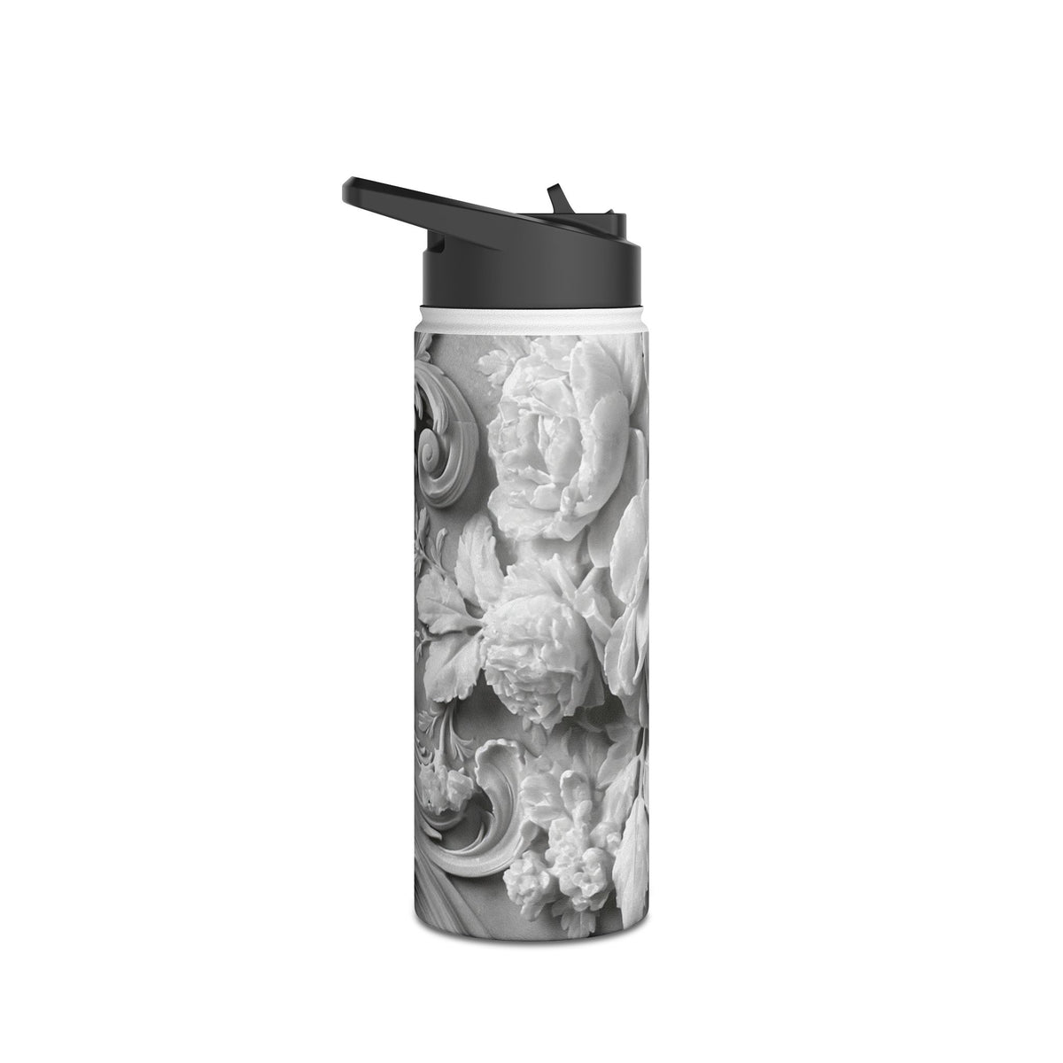 Rococo Marble Rose · Insulated Water Bottle · White
