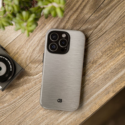 Grey Tough Phone Case for iPhone - Brushed Nickel Linen