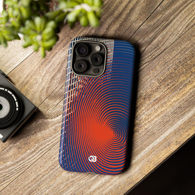 Blue Tough Phone Case for iPhone - Orange Orbit Grid