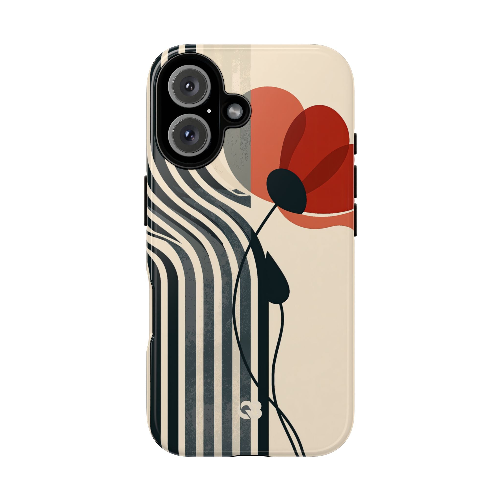 Beige Tough Phone Case for iPhone - Crimson Line Bloom