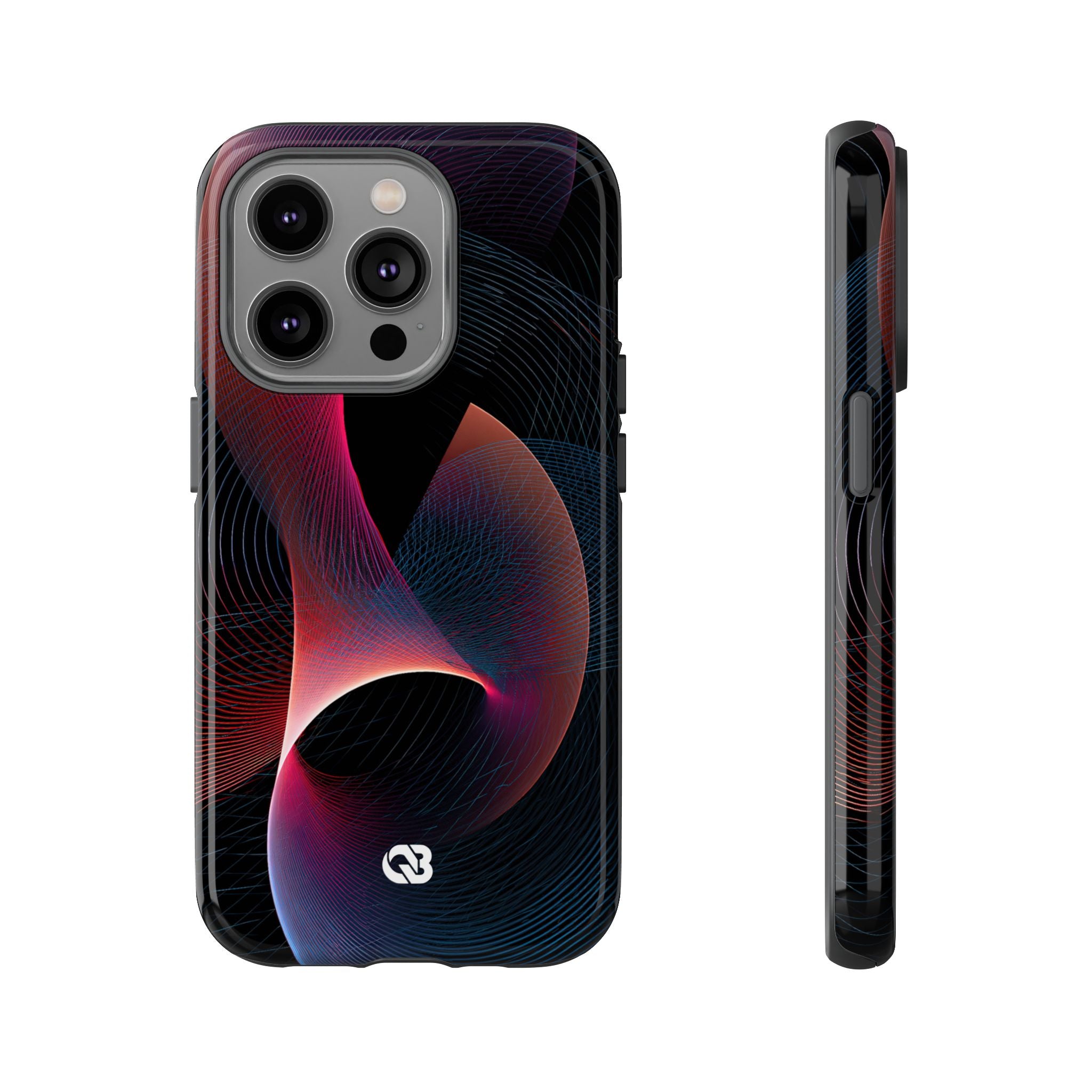 Black Tough Phone Case for iPhone - Cobalt Crimson Flux