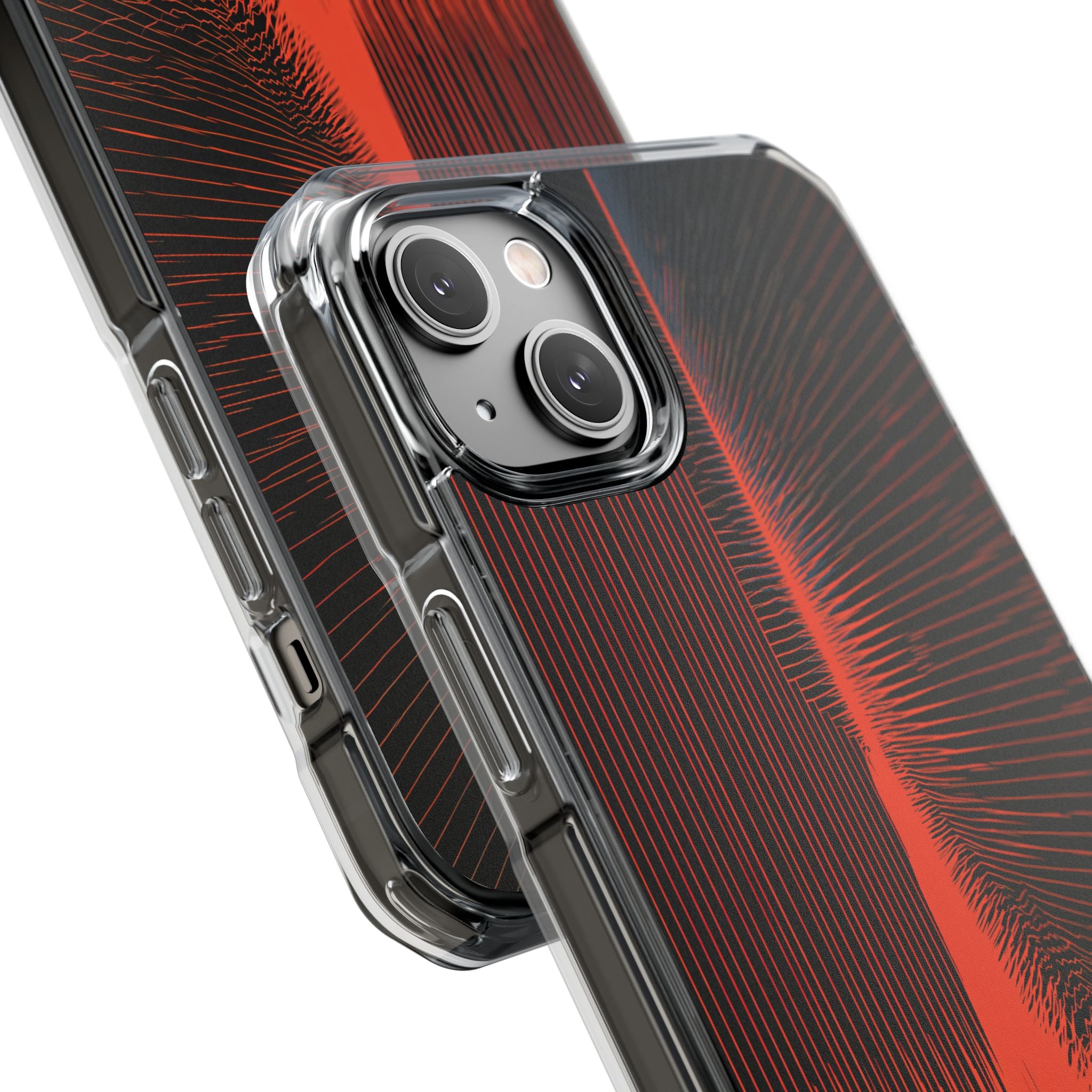 Red Impact MagSafe Phone Case for iPhone - Crimson Frequency Pulse