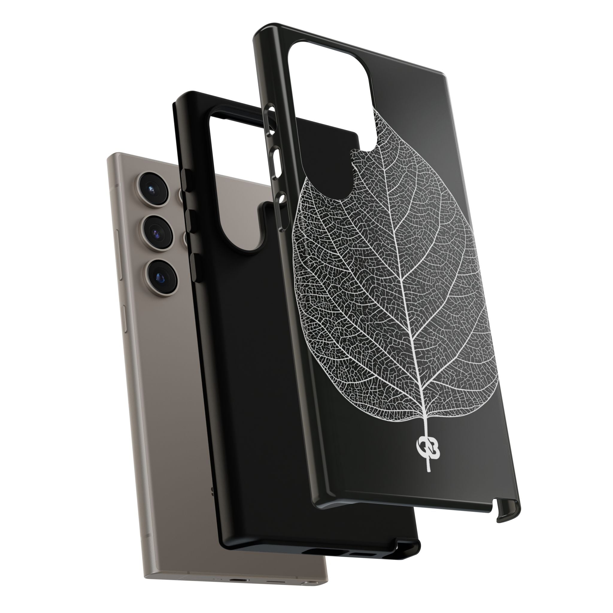 Black Tough Phone Case for Samsung - Bleached Leaf Lattice
